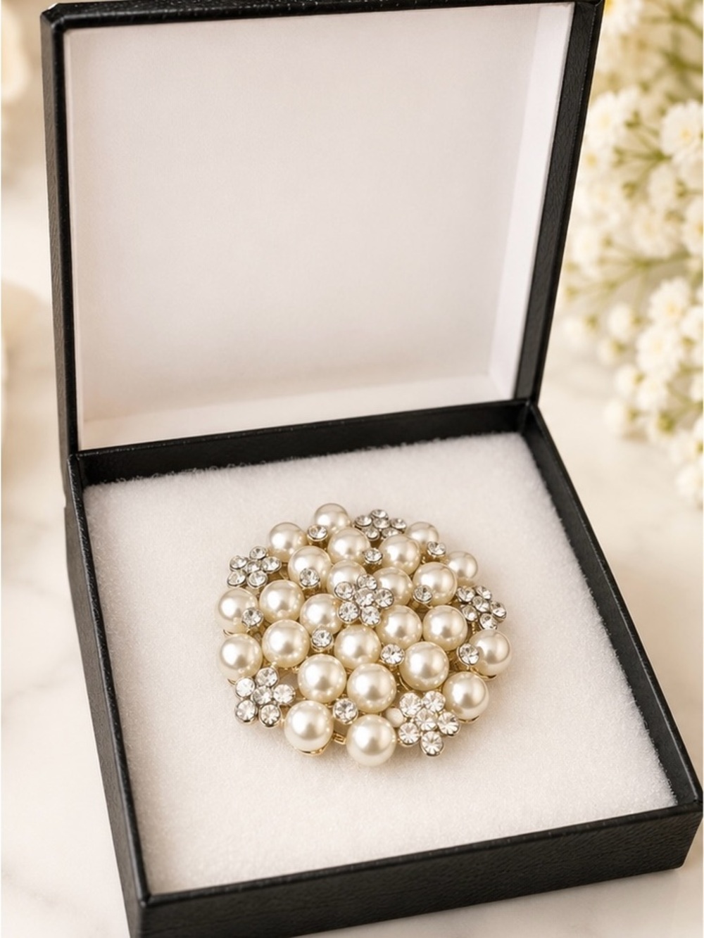 Pearl & Crystal Cluster Brooch - Ivory